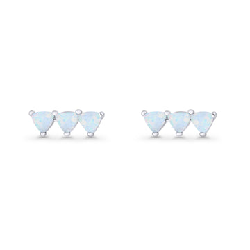 Three Stone Triangular Lab Created White Opal Stud Earring 925 Sterling Silver Wholesale